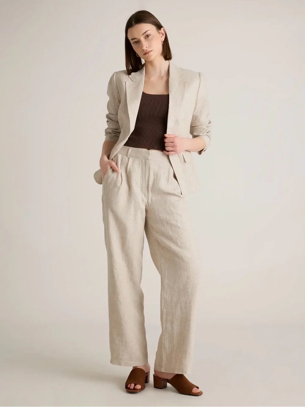 Quince European Linen Pleated Trouser in Flax Size 6